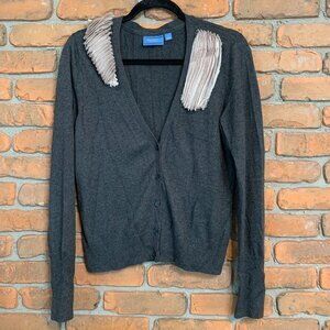 Simply Vera Vera Wang Asymmetrical Patch Cardigan Sweater Gray -‎ Size L